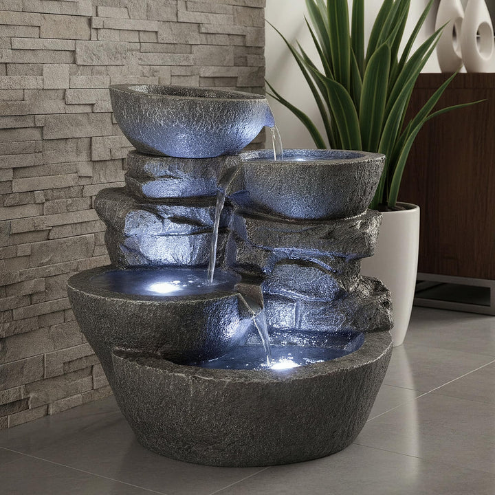 Zimmerbrunnen mit LED Beleuchtung Steinoptik Innen &amp; Aussen 48 cm