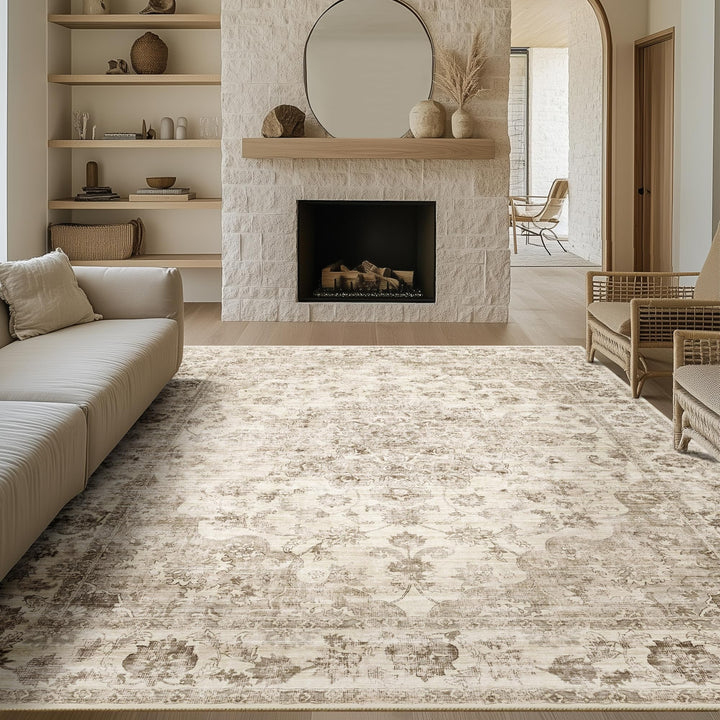 Teppich Vintage 200x300cm Beige Polyester waschbar Wohnzimmer