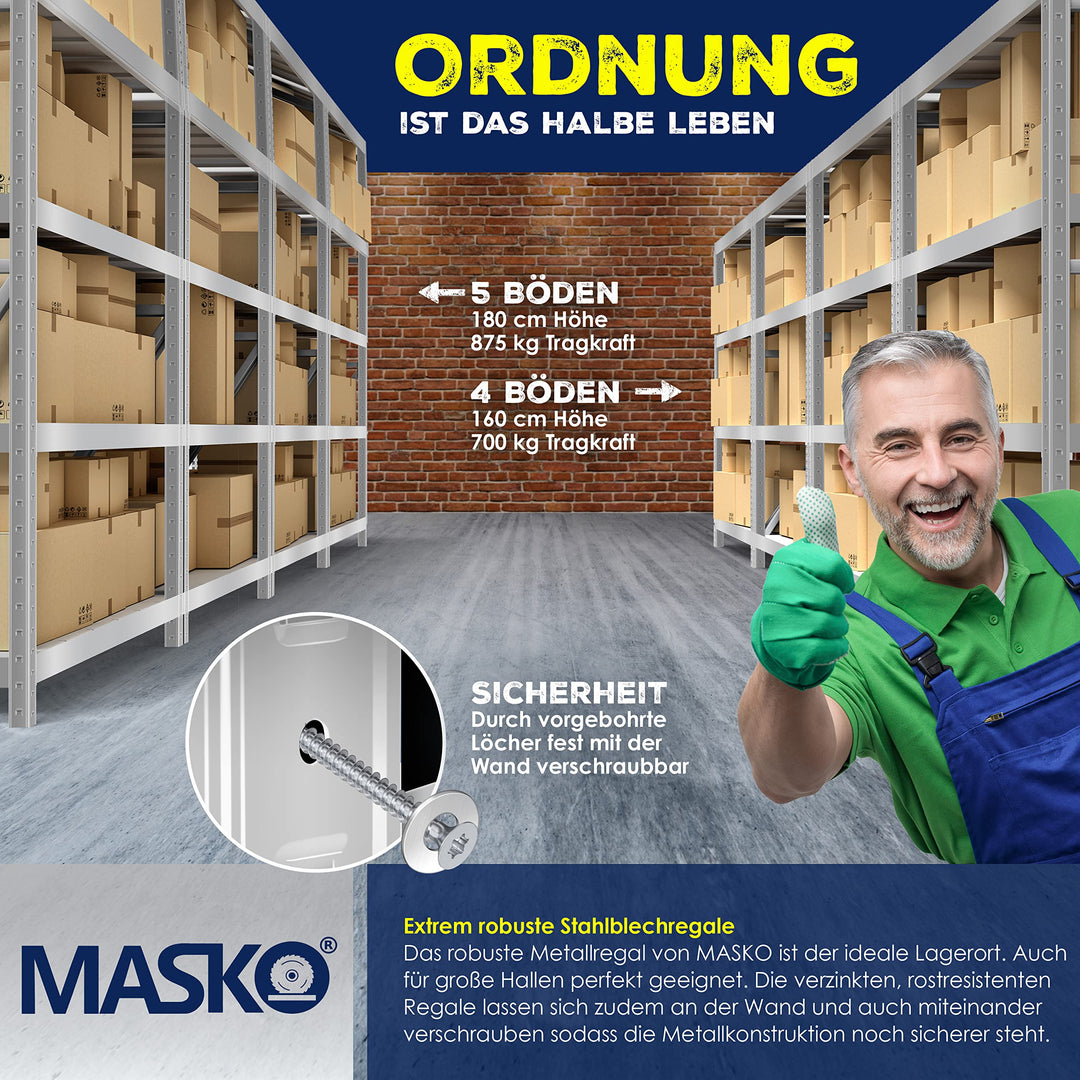 Schwerlastregal 2er-Set Metall mit MDF-Böden 160x80x40 cm bis 700 kg - Bild 5