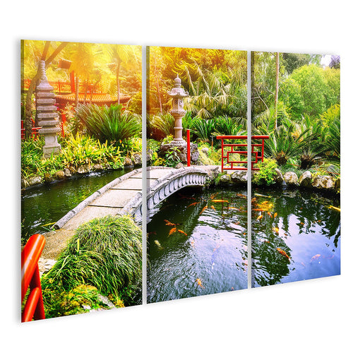 Leinwandbild Japanischer Garten Koi-Teich 130x80cm 3-teilig