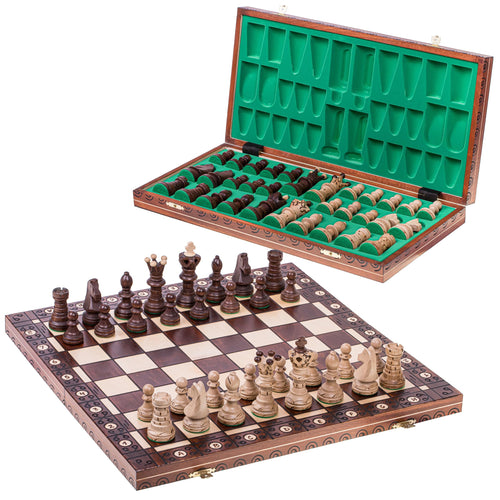 Schachspiel Holz mit Schatulle 52x52 cm Buche/Birke Hainbuche
