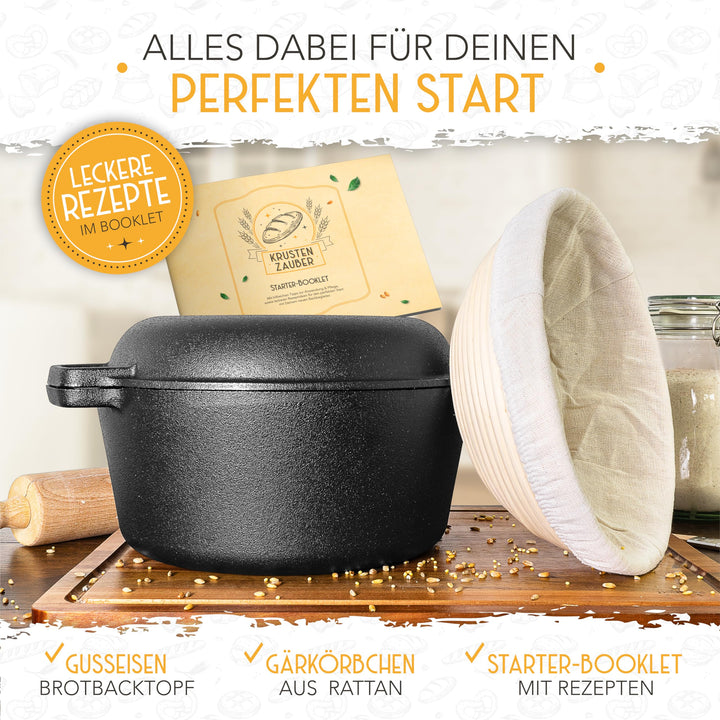 Brotbacktopf Gusseisen 26 cm mit Gärkörbchen Rattan-Set - Bild 3
