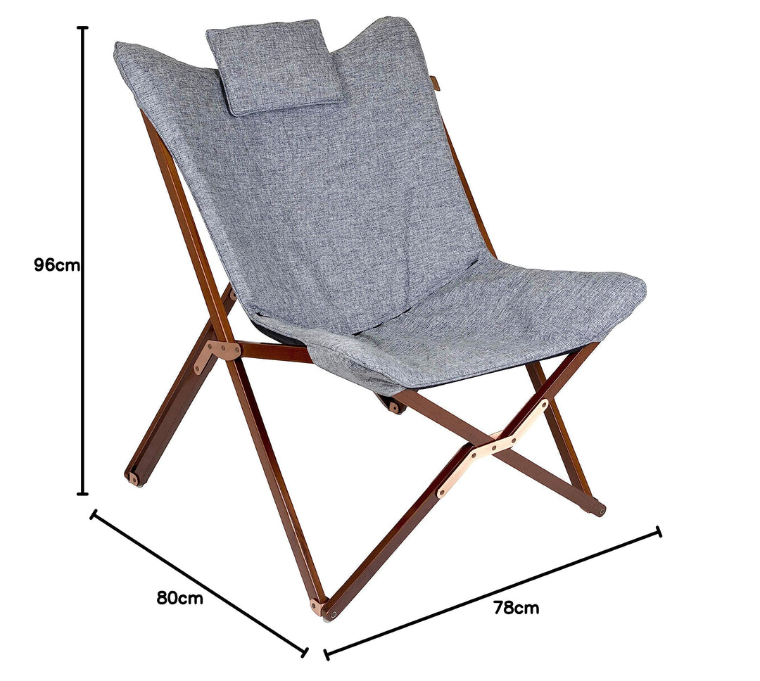 Relax-Camping-Stuhl FSC-Holzrahmen mit Kissen Leinenoptik Grau - Bild 3
