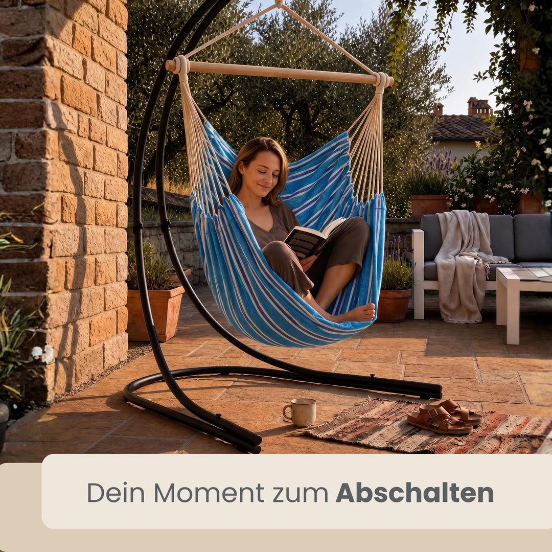 Hängesessel mit Gestell XXL 185x130cm Baumwolle für Garten &amp; Balkon - Bild 2