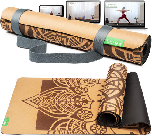 Yogamatte Kork Naturkautschuk 4 mm rutschfest für Yoga
