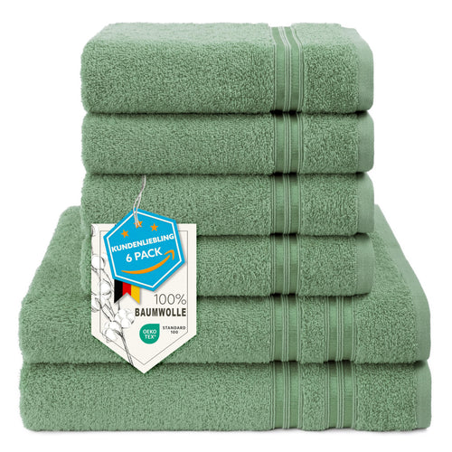 Handtuch Set 6-teilig 100% Baumwolle Oeko-Tex Salbeigrün Bad & Sauna