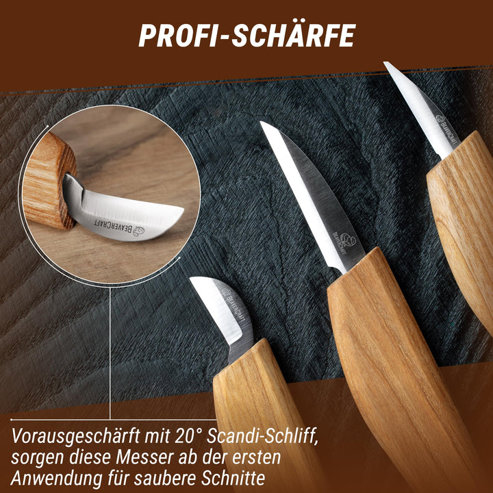 Holzschnitzset Anfänger 3-teilig mit Lederriemen und Poliermittel - Bild 6