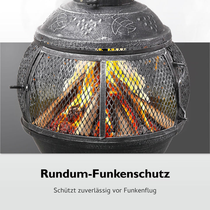 Gusseisen-Gartenkamin mediterran Ø 52 cm, 140 cm hoch mit Funkenschutz - Bild 5