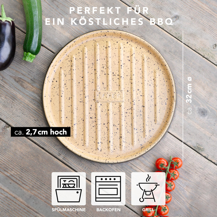 Grillplatte Keramik rund Ø 31,5 cm mit Stegen für Grill &amp; Backofen - Bild 4