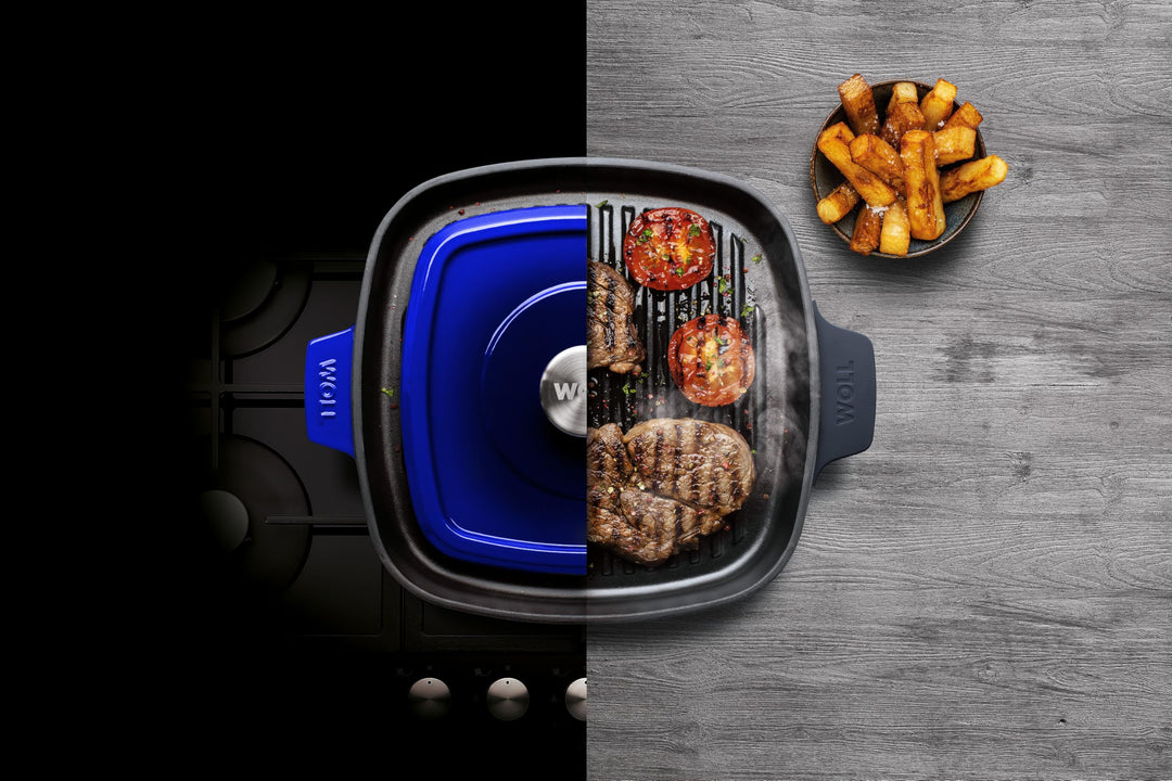 Gusseisen Grillpfanne viereckig 28x28 cm mit Steakpresse Induktion - Bild 7