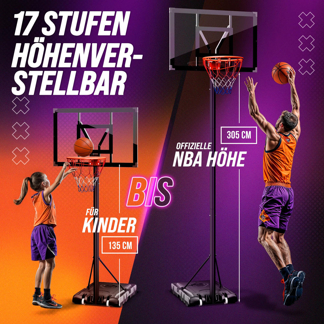 Basketballkorb Outdoor höhenverstellbar 135–305 cm mit Sandsack und Ball - Bild 3