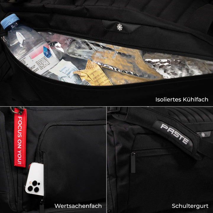 Sporttasche 68L mit Rucksackfunktion, Kühl- &amp; Schuhfach Schwarz - Bild 6