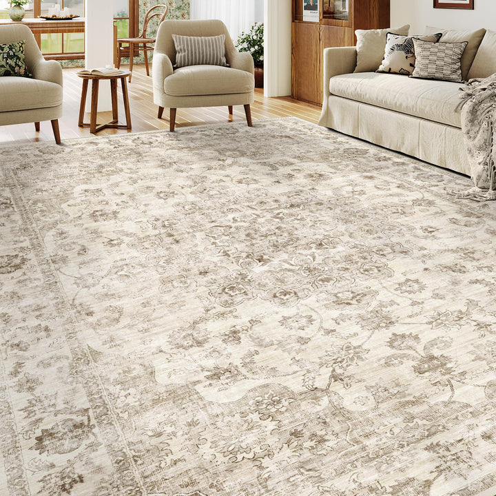 Teppich Vintage 200x300cm Beige Polyester waschbar Wohnzimmer
