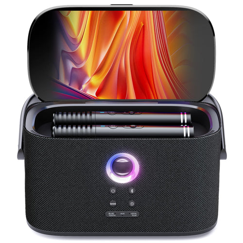 Karaoke-Maschine 140W mit Display 2 kabellose Mikrofone Bluetooth HDMI