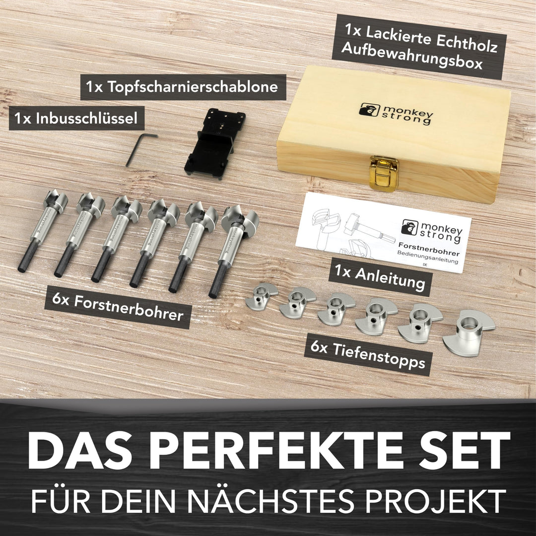 Forstnerbohrer Set 15-40mm 13-teilig mit Tiefenstopp und Bohrschablone - Bild 6
