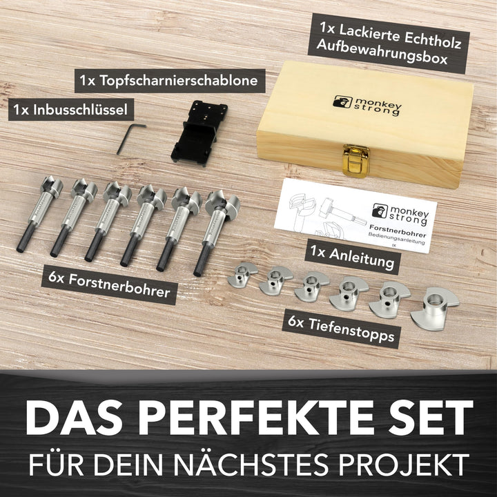 Forstnerbohrer Set 15-40mm 13-teilig mit Tiefenstopp und Bohrschablone - Bild 6