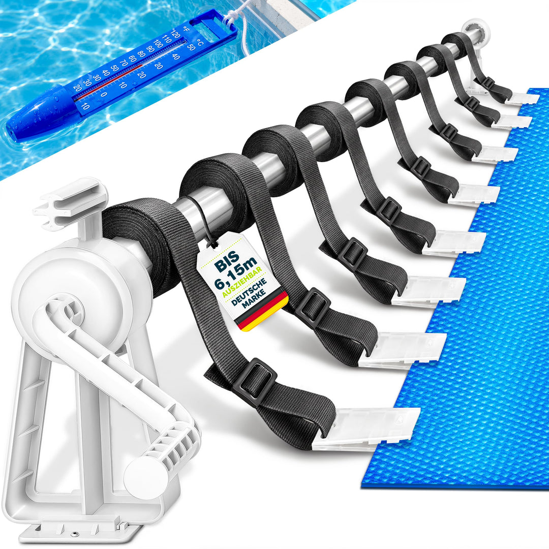 Pool Aufroller Teleskop Aluminium 1,05–6,15 m mit Thermometer