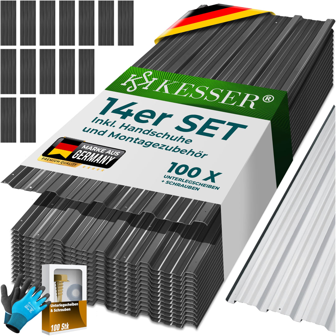 Trapezblech Set 14-teilig Stahl anthrazit 110x46cm 7m² Dach