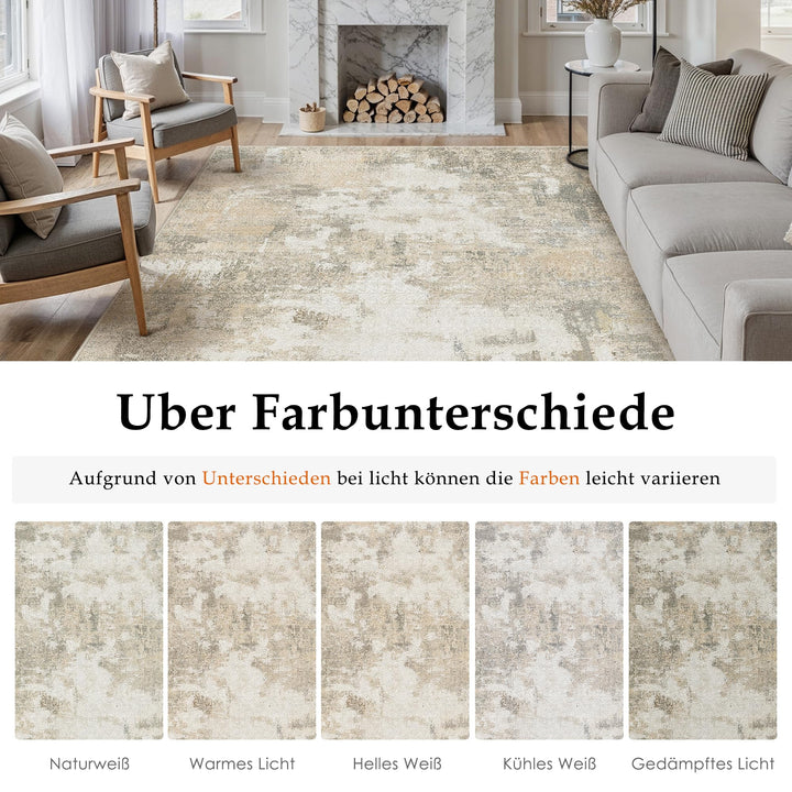 Kurzflor Teppich Kunstwolle 200x300 cm rutschfest waschbar Beige - Bild 7