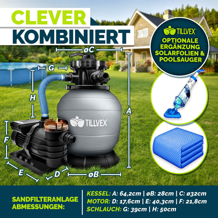 Sandfilteranlage Pool 10 m³/h mit 7-Wege-Ventil und Filterbällen - Bild 2