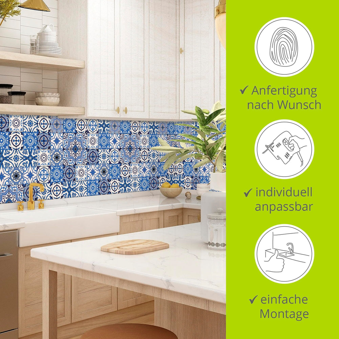 Küchenrückwand Alu Mosaik Fliesenoptik Orientalisch Blau 90x50 cm - Bild 3