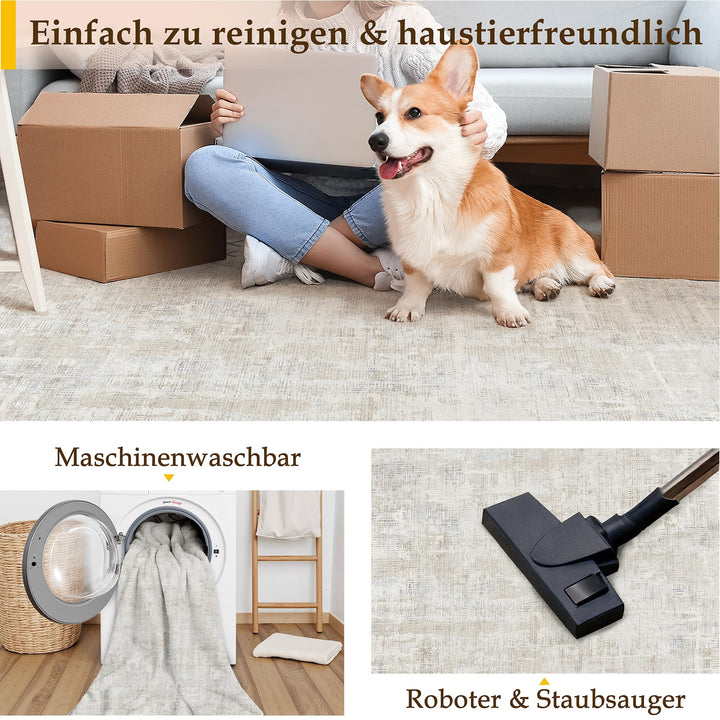 Kurzflor-Teppich Beige Grau 160x230 cm waschbar Wohnzimmer - Bild 4