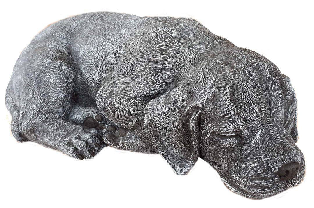 Steinguss Hund schlafend Gartenfigur Basaltgrau 33cm frostfest