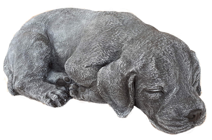 Steinguss Hund schlafend Gartenfigur Basaltgrau 33cm frostfest