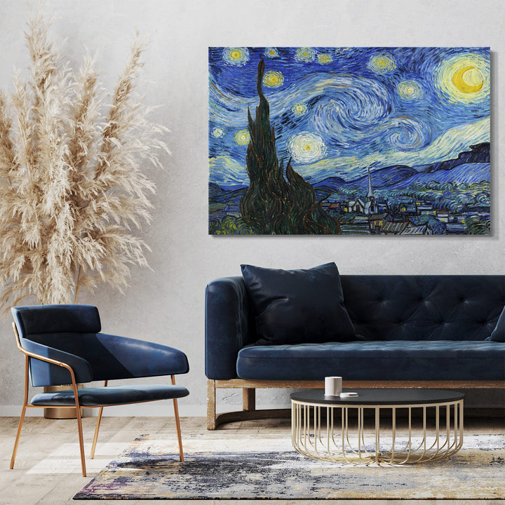 Leinwandbild Van Gogh Sternennacht 80x60 cm auf Keilrahmen - Bild 2
