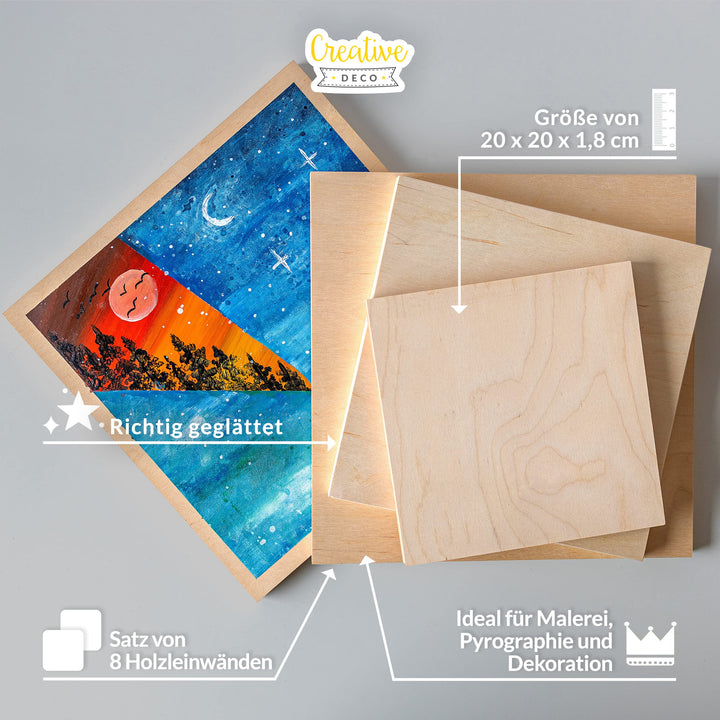 Holzleinwand zum Bemalen 20x20 cm Buche 8er-Set Malunterlage - Bild 4