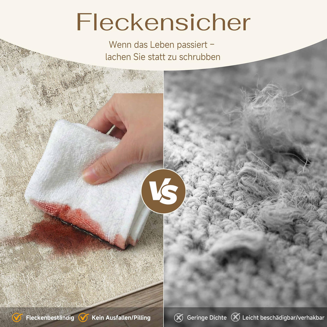 Kurzflor Teppich Kunstwolle 200x300 cm rutschfest waschbar Beige - Bild 4