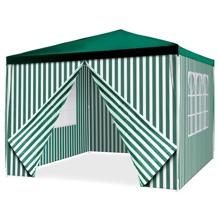 Pavillon 3x3 m Stahl grün-weiss gestreift mit 4 Seitenteilen