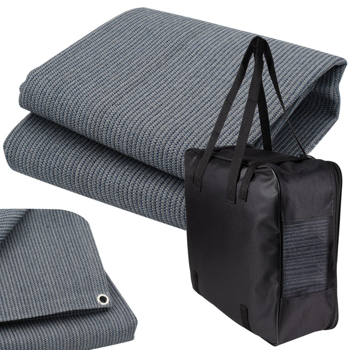Vorzeltteppich 250x250 cm HDPE Grau-Blau mit Heringen und Tasche