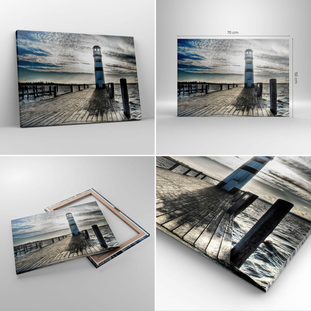 Leinwandbild See mit Leuchtturm und Holzbrücke 70x50 cm - Bild 2