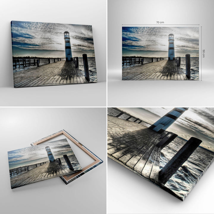 Leinwandbild See mit Leuchtturm und Holzbrücke 70x50 cm - Bild 2