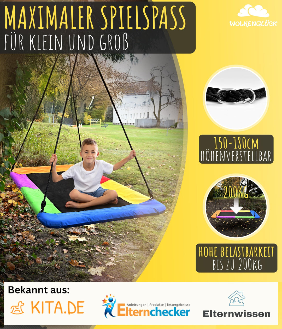 Nestschaukel eckig 150x80 cm 3-in-1 bis 200 kg für Innen und Aussen - Bild 3