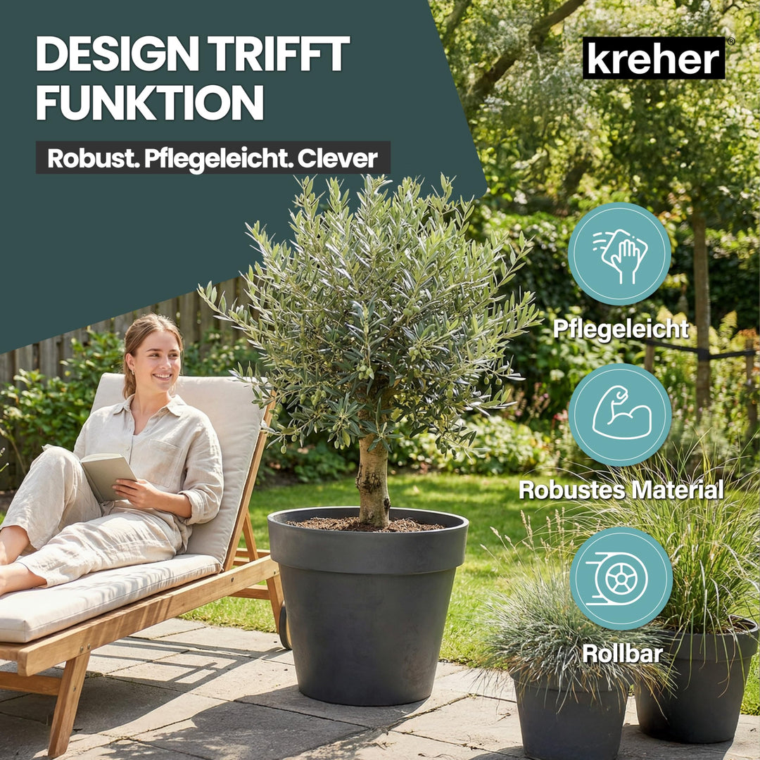 Pflanzkübel rund mit Rollen Anthrazit Ø58cm PE-Kunststoff Outdoor - Bild 7
