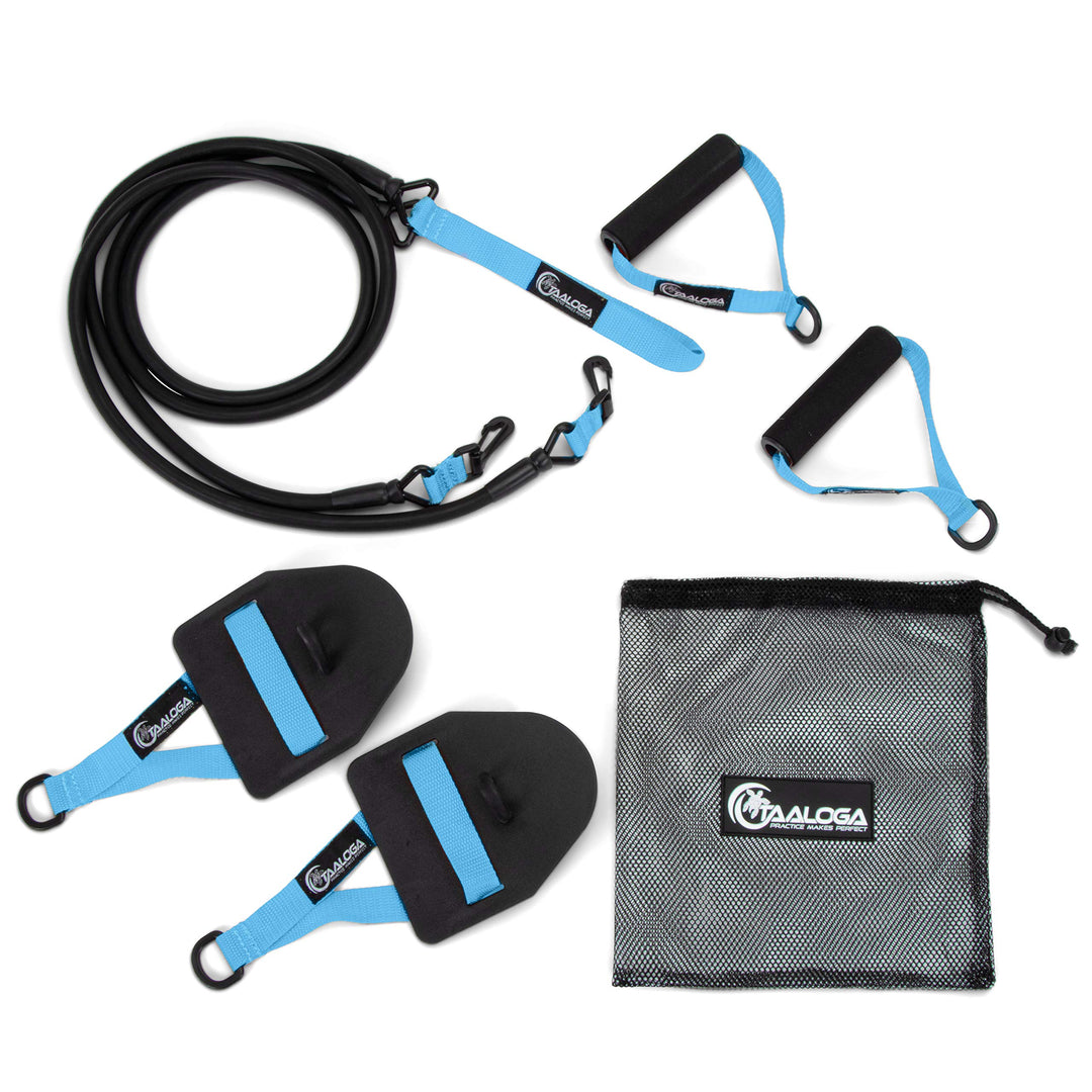 Schwimm-Zugseil 2-in-1 mit Handpaddles und Griffen für Schwimmtraining
