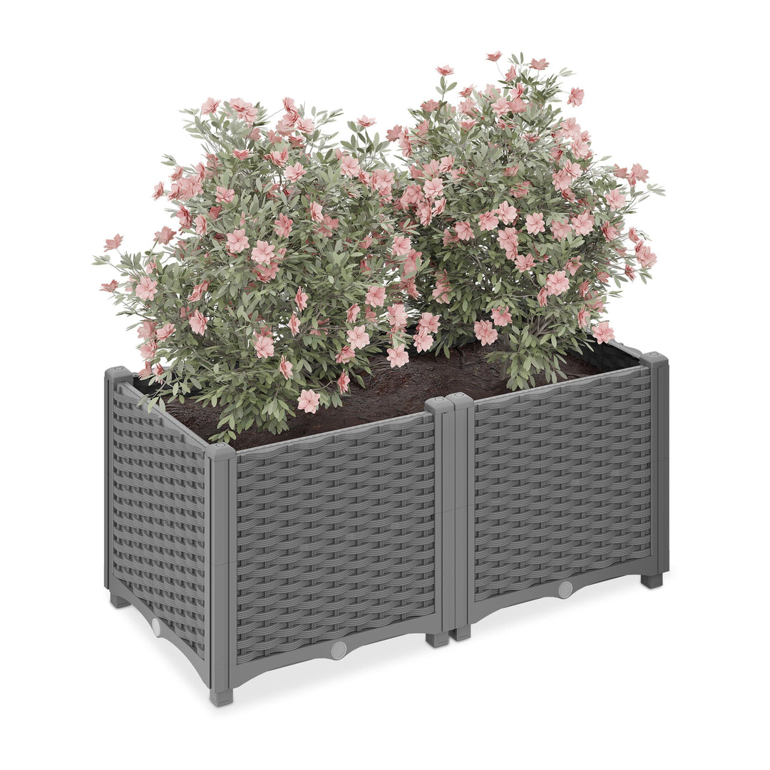 Pflanzkübel Rattan-Optik Selbstbewässerung 80x40cm grau Balkon