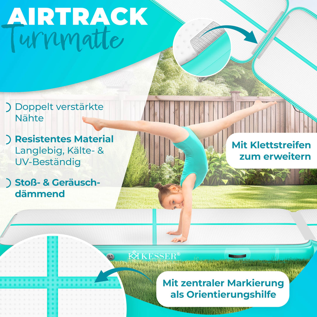 Airtrack aufblasbar 300x100x10 cm Turnmatte Mint mit Pumpe - Bild 2