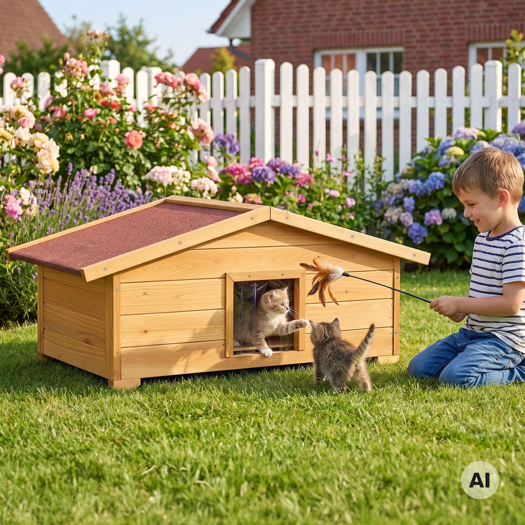 Katzenhaus Holz Outdoor 99x52x42 cm wetterfest isoliert - Bild 2