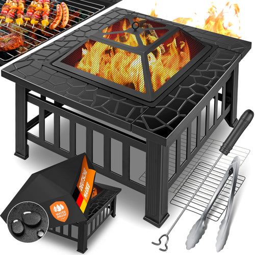 Feuerschale 3-in-1 mit Grillrost 82x82x50 cm Metall mit Funkenschutz