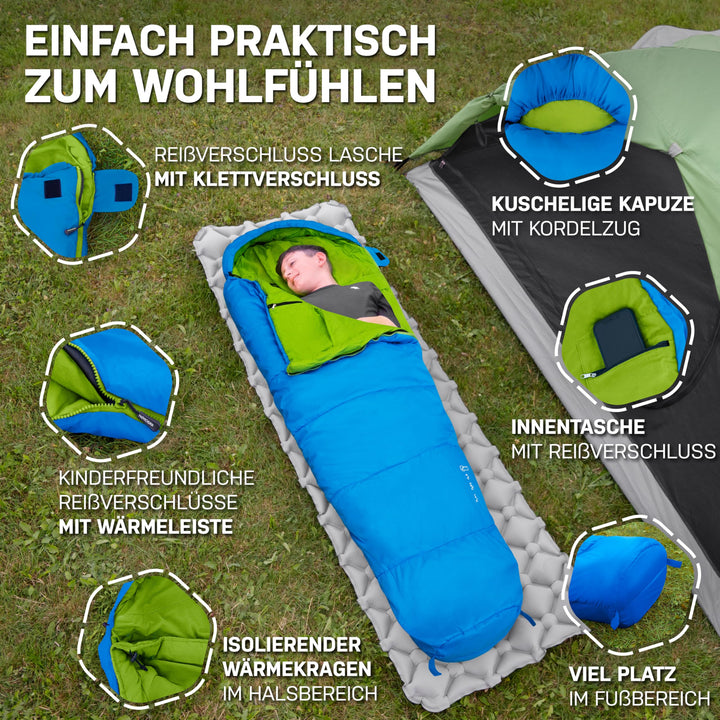 Kinderschlafsack 3-Jahreszeiten 175x70cm mit Kissenfach Camping - Bild 3