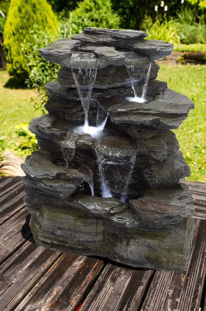 Gartenbrunnen Naturstein-Optik mit LED 3-stufig aus Polyresin - Bild 4