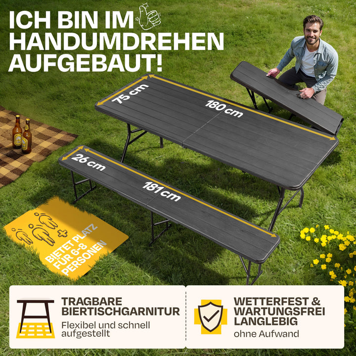 Bierzeltgarnitur klappbar Kunststoff XL 3-teilig für 6-8 Personen - Bild 2
