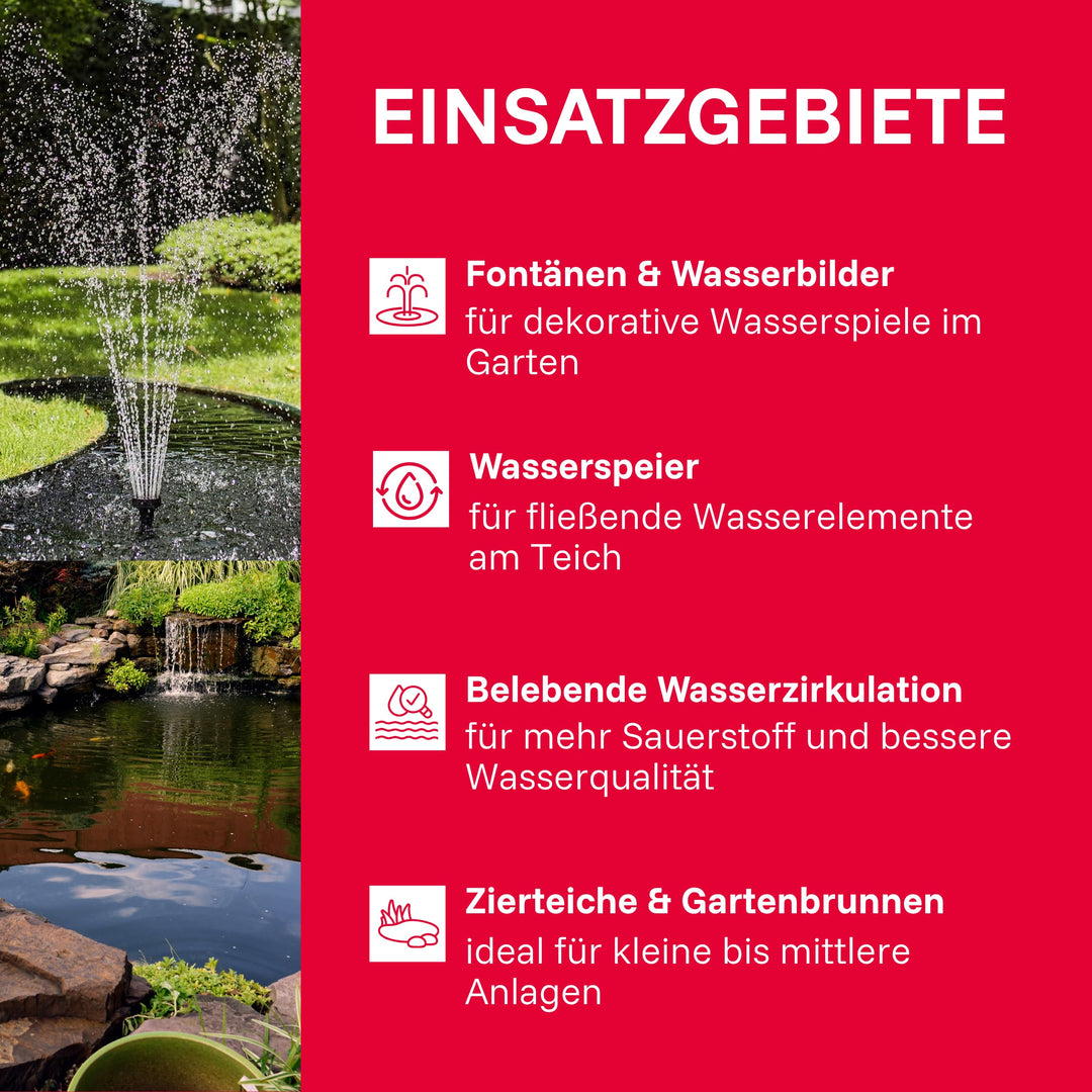 Teichpumpe 2000 l/h mit Teleskoprohr und 3 Aufsätzen für Wasserspiele - Bild 4