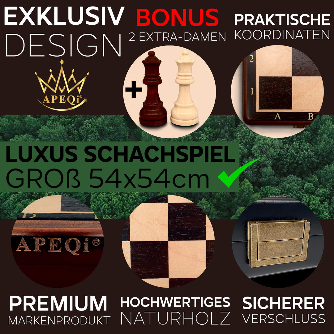 Schachspiel Holz Deluxe klappbar 54x54cm mit 32 Figuren - Bild 5