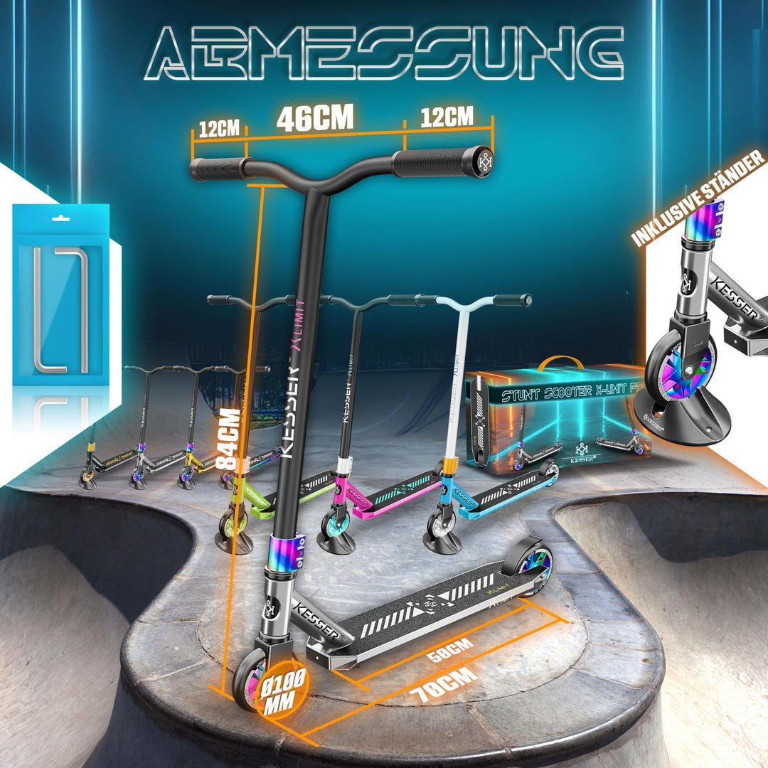 Stunt Scooter 360° Lenkung Aluminium 110mm PU-Räder ABEC-9 mit Ständer - Bild 8