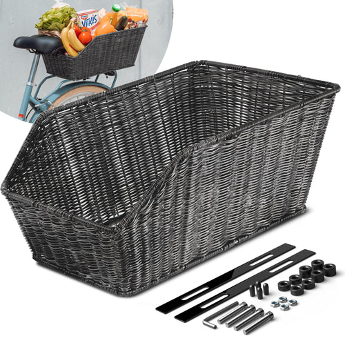 Fahrradkorb hinten Polyrattan 22,6 L Gepäckträger Schultaschen