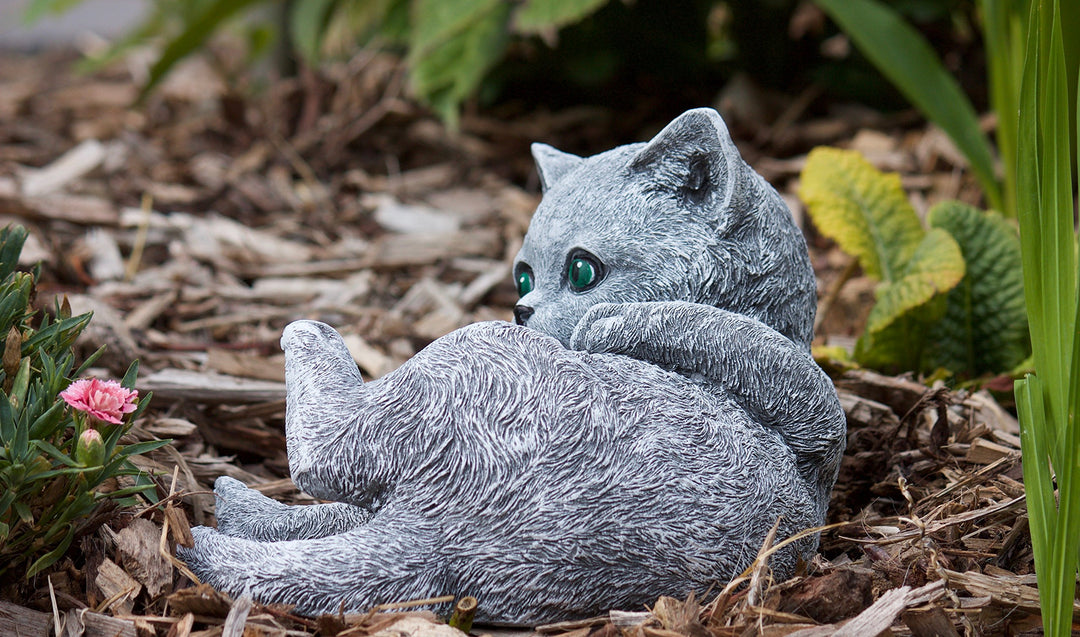 Steinfigur Katze spielend Steinguss frostfest bis -30°C Gartendeko - Bild 5